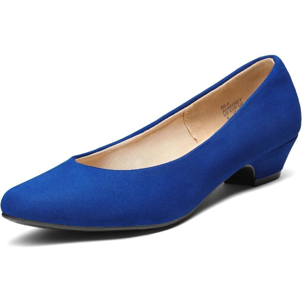 Dream Pairs Women's Royal Blue Closed Pointed Toe Low Chunky Heel Pump Shoes